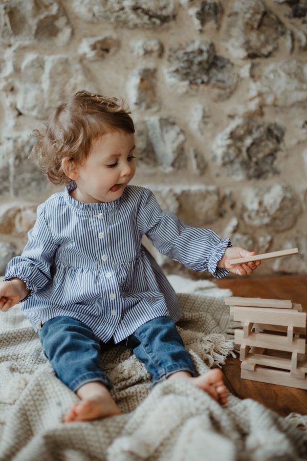 Chemise à rayures indigo et blanches matchy matchy fille Coper Colait