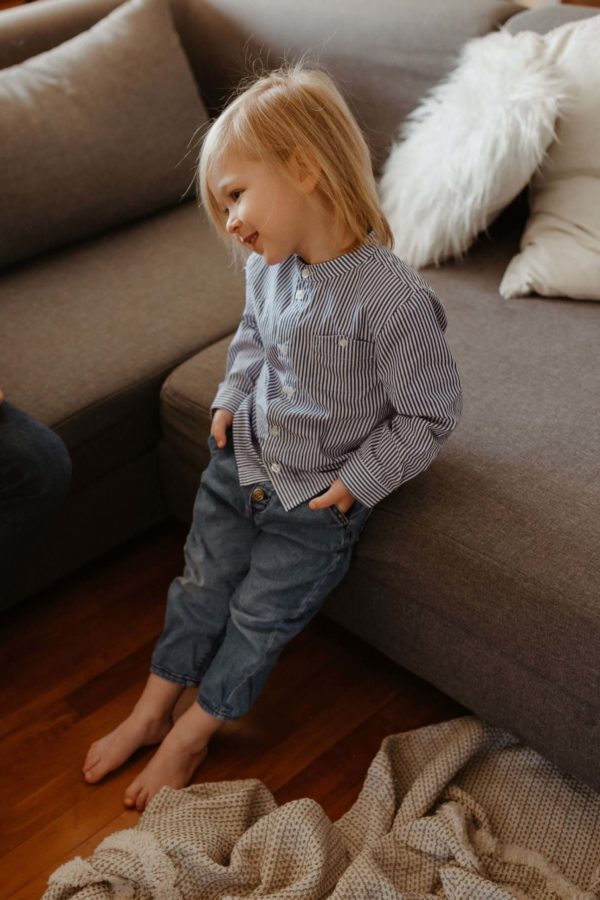 Indigo und weiß gestreiftes Hemd matchy matchy boy Coper Colait